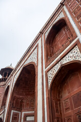 Amazing architecture view at Taj Mahal which is among seven world wonders. Famous Indian Islamic heritage at cloudy day, Taj Mahal located at bank of Yamuna river