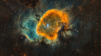 A vibrant nebula displays cosmic colors and stellar formations