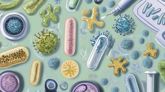 Depiction of microbial identification showcasing techniques for classifying and studying microbial species