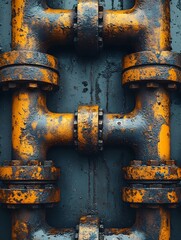A background of industrial pipes intertwined against a gritty backdrop.