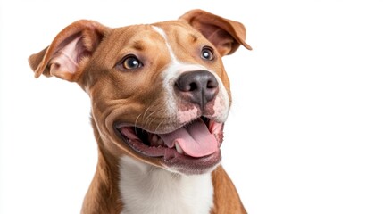 American Pit Bull Terrier dog on white background smiling and looking happy. Generative AI