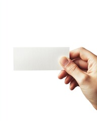 A hand holds a blank white card against a plain background, suggesting potential for customization.