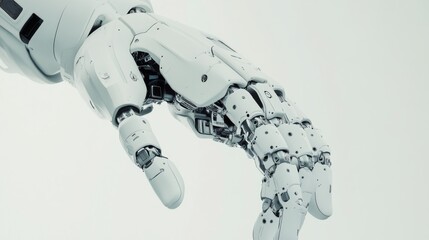 A detailed close-up of a humanoid robot’s forearm with integrated sensors and flexible joints, minimalist tech setting, Advanced Robotics style