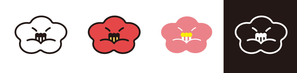 花のアイコン。牡丹や芍薬などの季節の花。シンプルなイラスト素材。