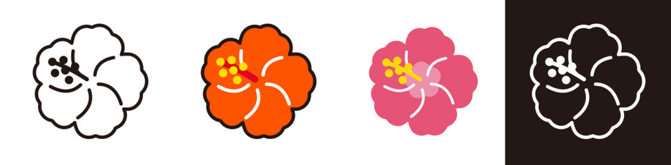 ハイビスカスのアイコン。夏の花。シンプルなイラスト素材。