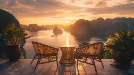Fototapeta premium Sunset View from a Tranquil Terrace