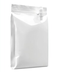A white, resealable pouch with a spout, suitable for packaging liquids or powders.