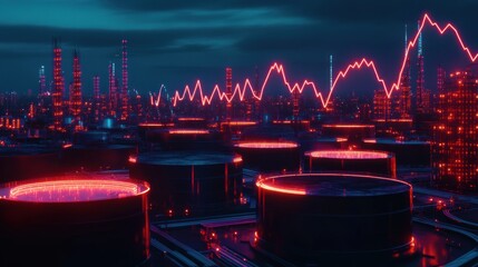 Neon Cityscape Oil Refinery Stock Market Graph