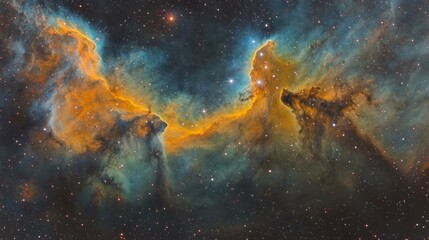 Fototapeta premium Celestial Nebula Twin Pillars of Cosmic Dust and Gas