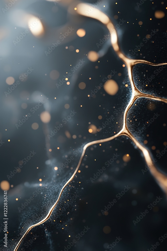 Poster intricate golden veins flow and branch in an abstract manner, glowing softly against a gradient back