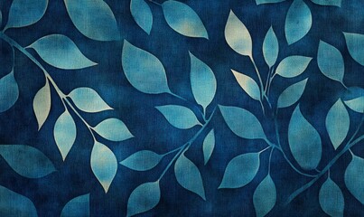 Leafy blue design on a fabric texture.