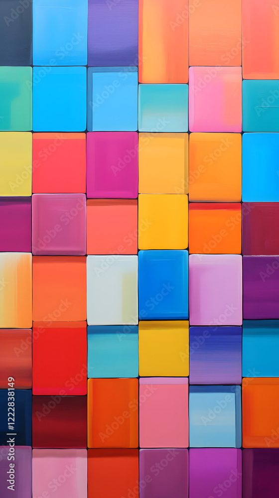 Fototapete Digital retro squares painting abstract geometric pattern graphics poster background