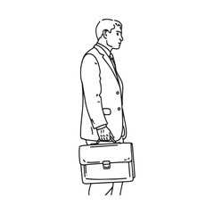 Man Holding Briefcase Illustration Design - Simple Line Art of Man with Briefcase - Man Holding Briefcase Vector - Man Holding Briefcase Doodle - Businessman Illustration
