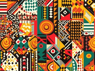 A vibrant African pattern with intricate geometric designs and bold colors, showcasing the rich cultural heritage of Africa