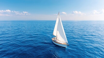 Obraz premium Sailing yacht on calm ocean, sunny day, travel and leisure