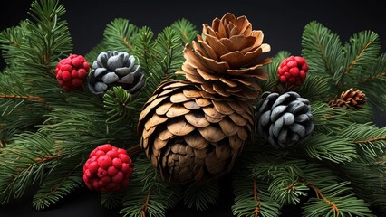 Fototapeta premium A festive arrangement featuring green pine branches,