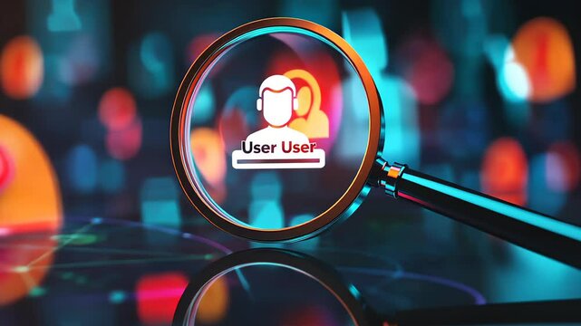 HRM or Human Resource Management, Magnifier glass focus to manager icon which is among staff icons for human development recruitment leadership and customer target. resume, interview.