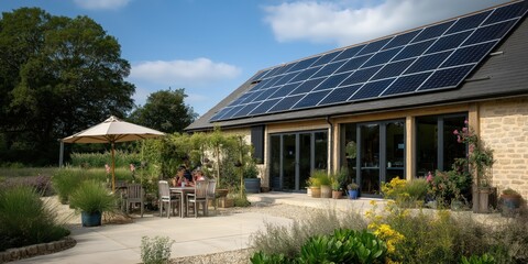 Obraz premium A UK farm that has diversified its business, with solar panels on barn roofs, and a farm shop selling fresh produce