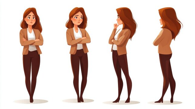 Business woman doubt. Girl think about question. Person thought, wonder idea or creative solve. Problem solution find, businesswoman decent vector character illustration