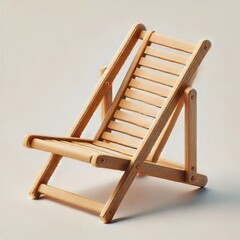 The image depicts a wooden-framed beach chair positioned against a white background.
