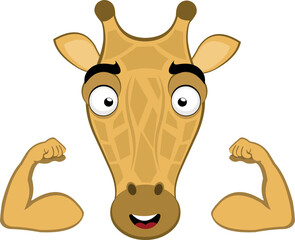 vector illustration emoji head character giraffe cartoon, showing the biceps of the arms