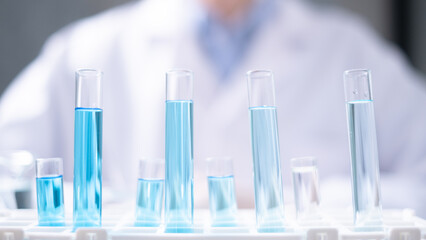 Close-up Laboratory test tube with blue liquid for chemistry chemical medicine research