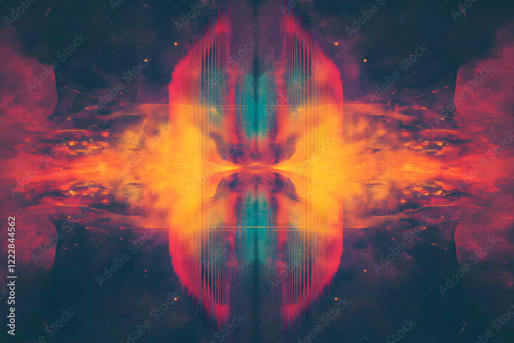 Wall mural vibrant abstract visualization of wave-particle duality in double-slit experiment
