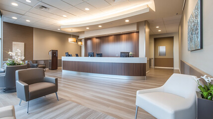 Fototapeta premium Interior of a modern clinic showcasing a doctor's office with a sleek and contemporary workspace design