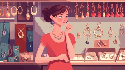 Hand made jewelry isolated cartoon vector illustrations. Woman selling hand made accessories on the market, small business, personal income, vintage jewelry for sale vector cartoon. illustration