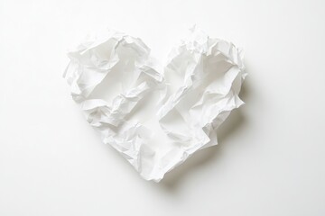Heart-shaped arrangement of crumpled tissue paper on a clean white background for Valentines Day decor