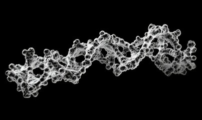 High-resolution image of a DNA double helix in black and white, emphasizing its intricate structure for scientific illustration