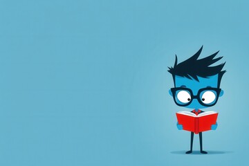 Cartoon character reading book with curiosity