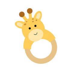 Rattle in the form of a cute giraffe. Bright toy for a newborn. Colorful rattle for a small child. Vector illustration isolated on a white background.