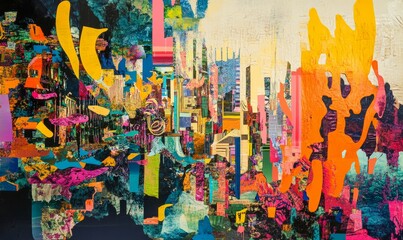 Fototapeta premium image captures vibrant cityscape with abstract forms representing overpopulation, evoking sense of urgency and reflection
