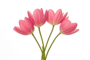 Fototapeta premium A vibrant arrangement of pink tulips showcasing their delicate petals and green stems against a white backdrop