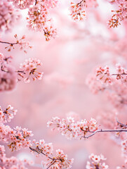 Obraz premium Soft pink background with central blank space, edged by gently curving branches cherry blossoms