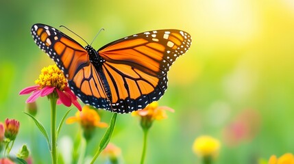 Obraz premium Vibrant Monarch Butterfly on Colorful Flower in Sunny Garden