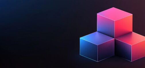 Obraz premium Vibrant gradient cubes stacked in a geometric pattern, glowing softly with neon light in a futuristic style