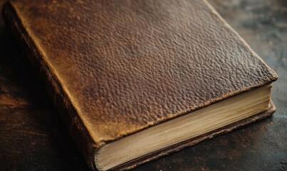 Obraz premium Leather bound book with a brown cover. The cover is worn and has a textured appearance