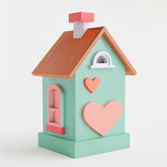 Cute cartoon house, miniature dollhouse in pastel colors on white background