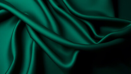 Fototapeta premium Elegant Deep Green Silk Drapery with Velvet-Like Sheen and Smooth Texture