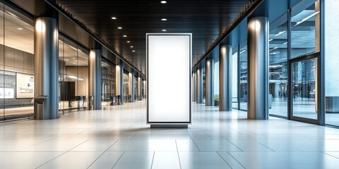 Fototapeta premium Empty Vertical Billboard Mockup in Modern Indoor Space with Bright Lighting and Sleek Architectural Design