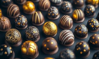 Obraz premium Luxurious chocolate truffles adorned with golden accents