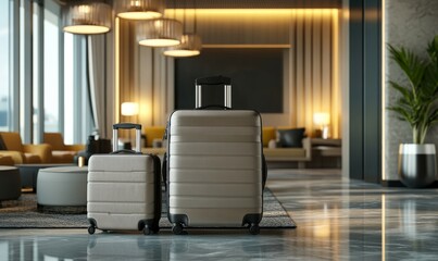 Luxury hotel interior with modern luggage. Suitable for travel, vacation, or business.
