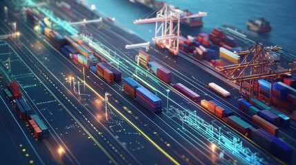 Logistics network, futuristic global trade routes, 3D illustration. 