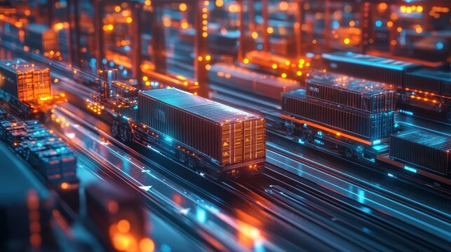 Logistics network, futuristic global trade routes, 3D illustration. 