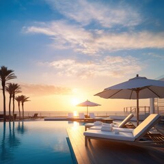 Fototapeta premium Beach hotel sea furniture outdoors.