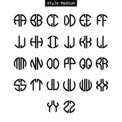 Monogram circle alphabet. Round geometric font for logos.