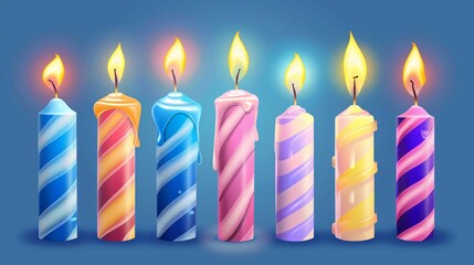Realistic Striped Candles with Fire Light: Professional 3D Candle Image