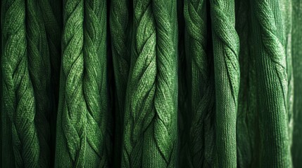 Emerald Green Knit Fabric Close-Up, Detailed Textile Texture, Vibrant Color, Background